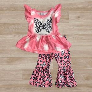 Butterfly Pink Leopard Bell Bottom‎ Set 3XS (6-12 months)